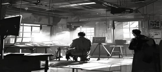 影视剧本创作场景，编剧在灯光下翻阅都市情感小说原著，准备改编剧本，画面富有创作氛围